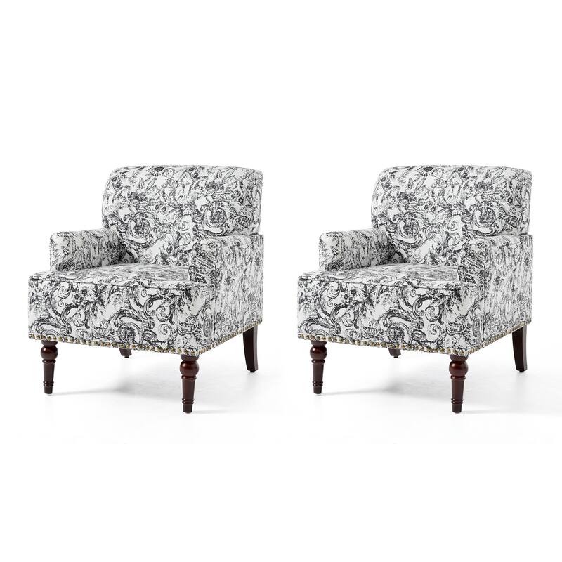 Linen Upholstered Armchair Nailhead Trim Accent Chair