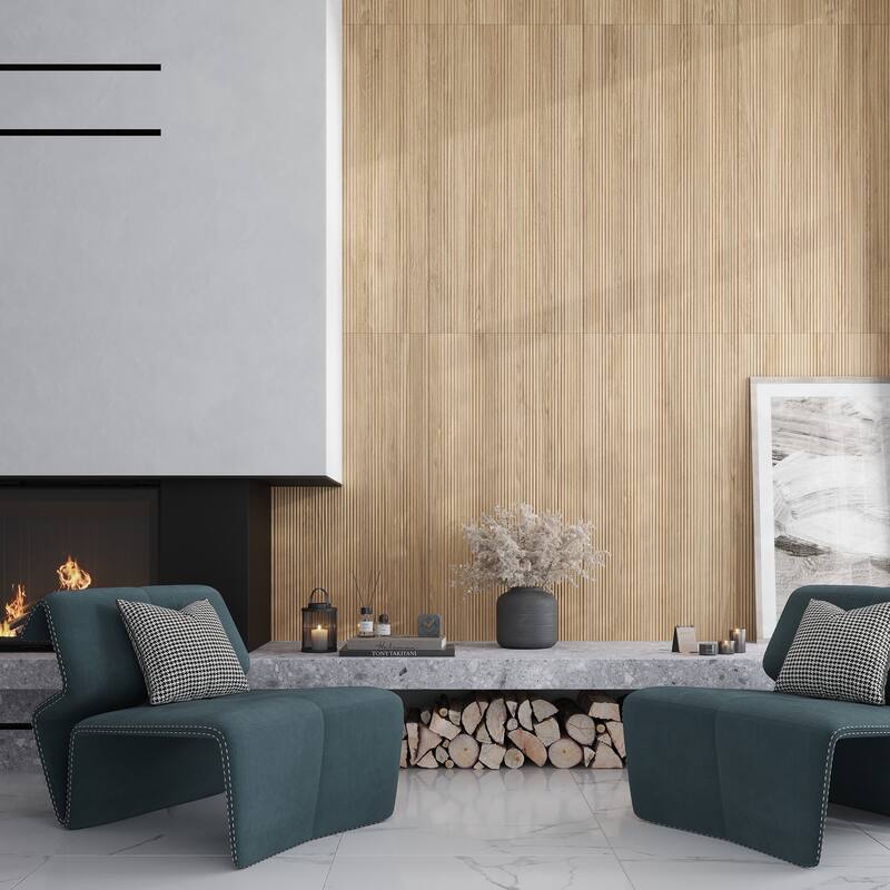 Bois 24x48 Honey Wood Porcelain Large Format Fluted Wall Tile (15.55 sq ft/case) - 2 Pack
