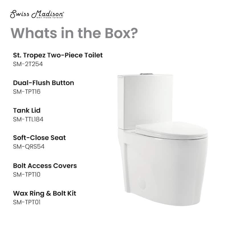 St. Tropez Two-Piece Elongated Toilet Vortex Dual-Flush 1.1/1.6 Gpf - 27.35" x 15.75" 31.7"