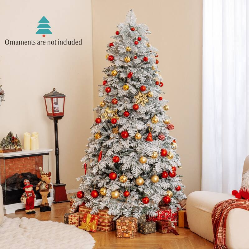 Costway 6/7 FT Artificial Snow-flocked Christmas Tree with 130 Balls, - See Details