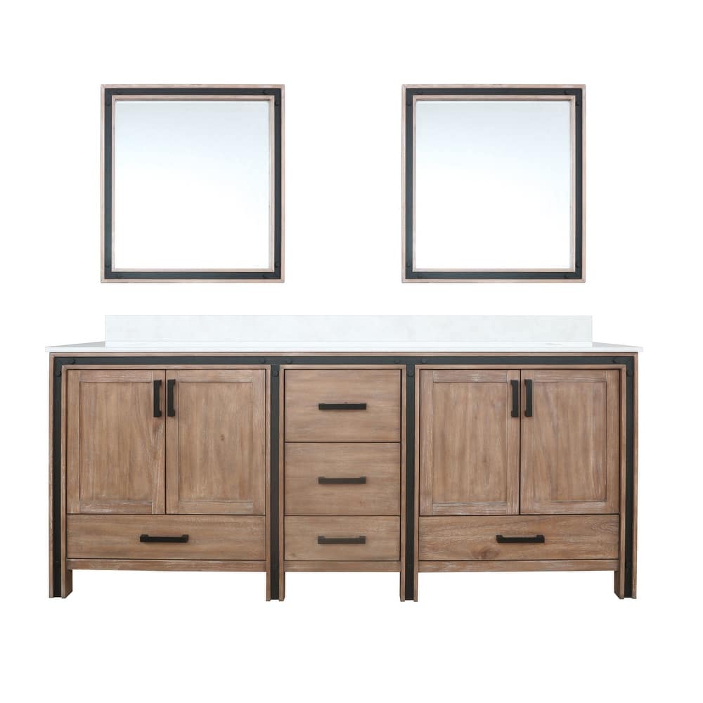 Ziva 80 in W x 22 in D White Double Bath Vanity, White Quartz Top and 30 in Mirrors