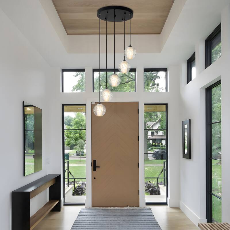 Starsky Modern 5-Light Cluster Globe Glass Chandelier Stair Entryway Cluster Light for High Ceiling - Black