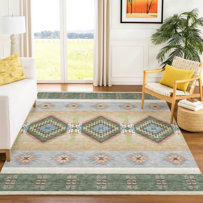 Machine Washable Indoor/ Outdoor Global Chennai Chantille Rug