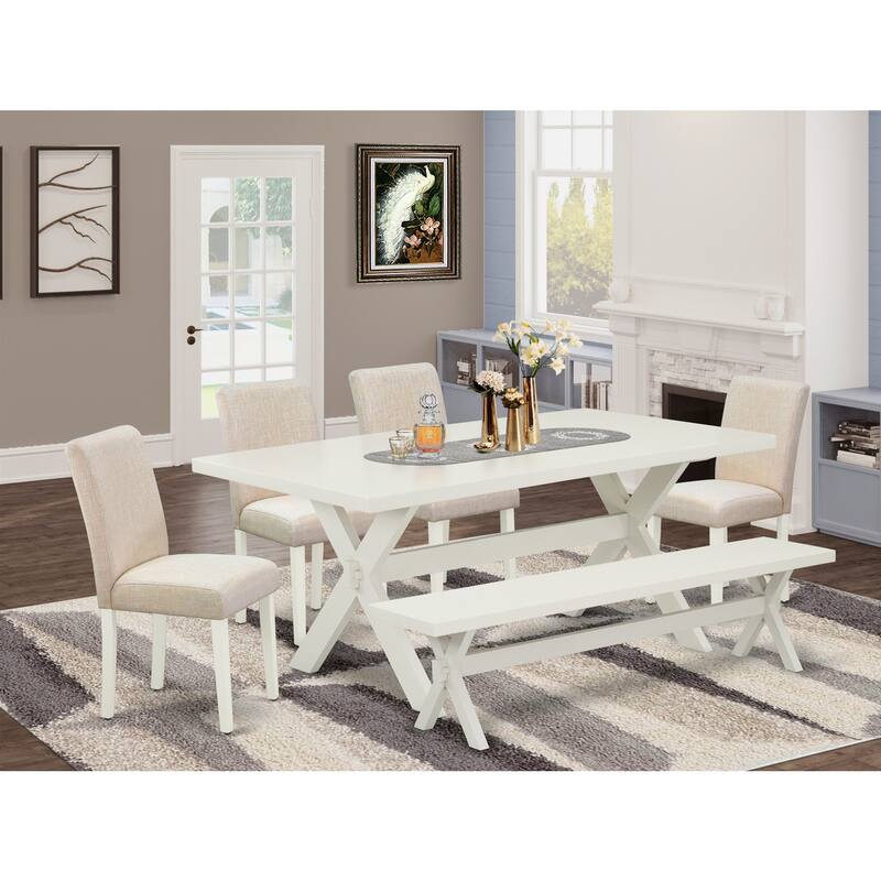 Art Deco Dining Set - 6 Piece Table & Chair Set - Modern Kitchen Table with Bench