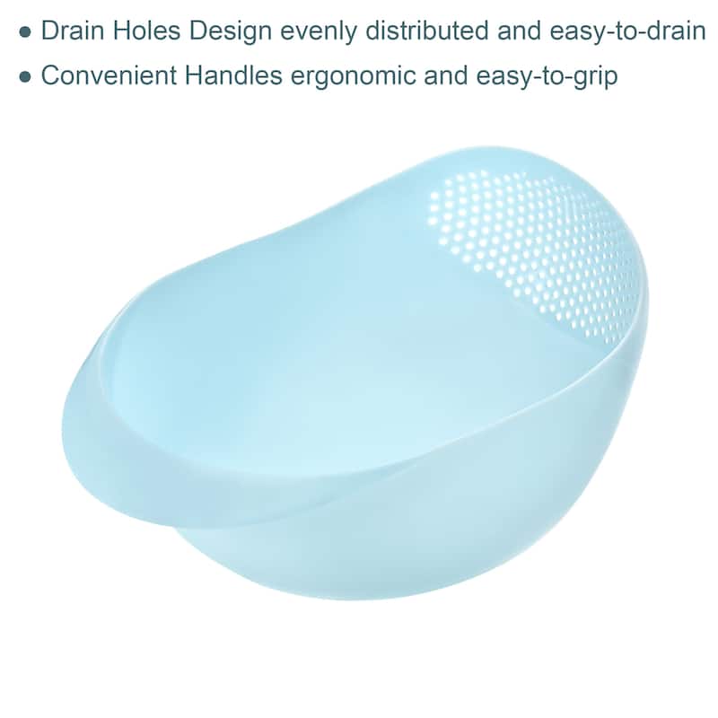Kitchen Rice Drain Bowl Fruit Washing Basket Rice Sieve Plastic Colander-Blue - Blue