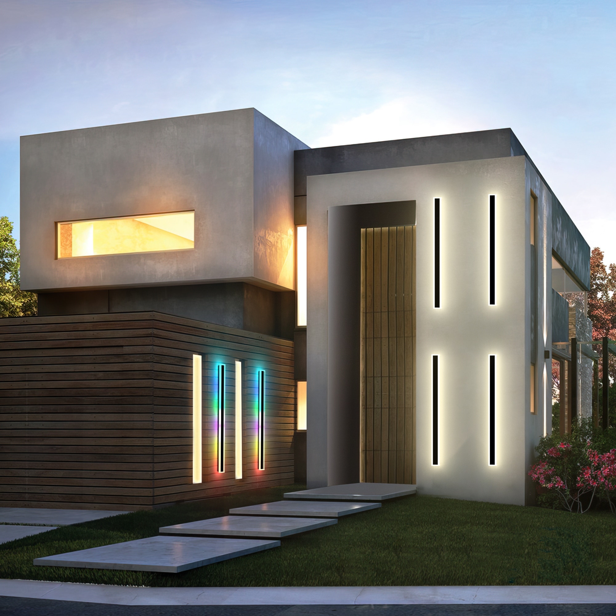 Set of 2 Outdoor Long Strip LED Wall Sconce RGBCW Wall Light-image