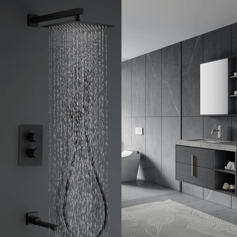 Wall Mount Tub Shower Faucet Set With Pressure Balance Valve 10 Inch Rainfall Head Shower System With Handheld Shower Combo Set