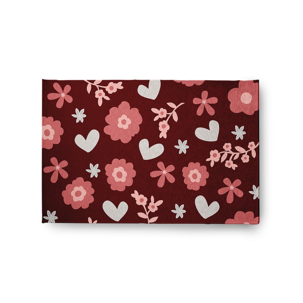 Flowery Love Valentines Chenille Indoor/Outdoor Rug