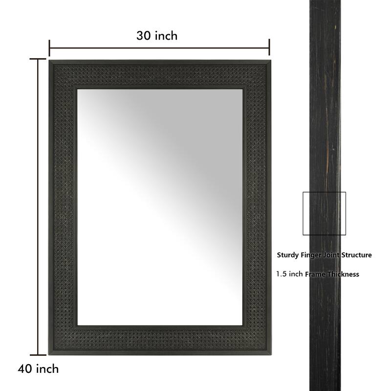 Faux Wooden Frame Rattan Farmhouse Style Rectangle Wall Mirror