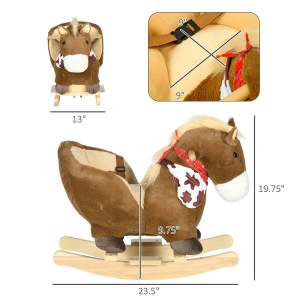 dimension image slide 0 of 2, Plush Bunny Rabbit Rocking Horse with Sounds, Safety Seatbelt, and High Back - Baby Rocker for Toddlers 18-36 Months