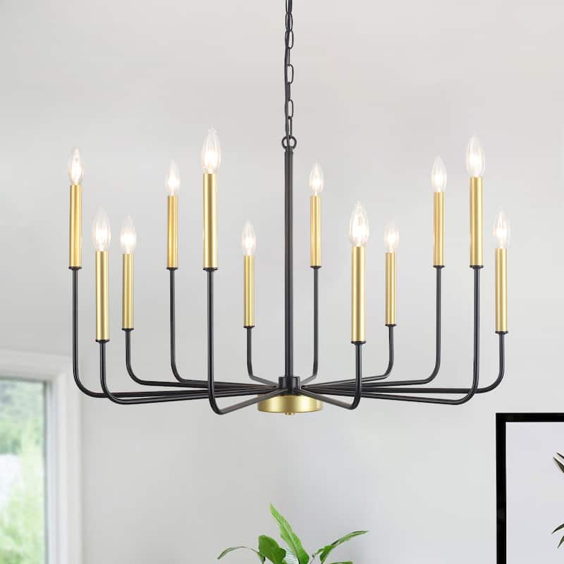 31.29" Wide Farmhouse Chandelier, 12-Light Classic Candle Chandelier for Dining Room Living Room Bedroom Kitchen
