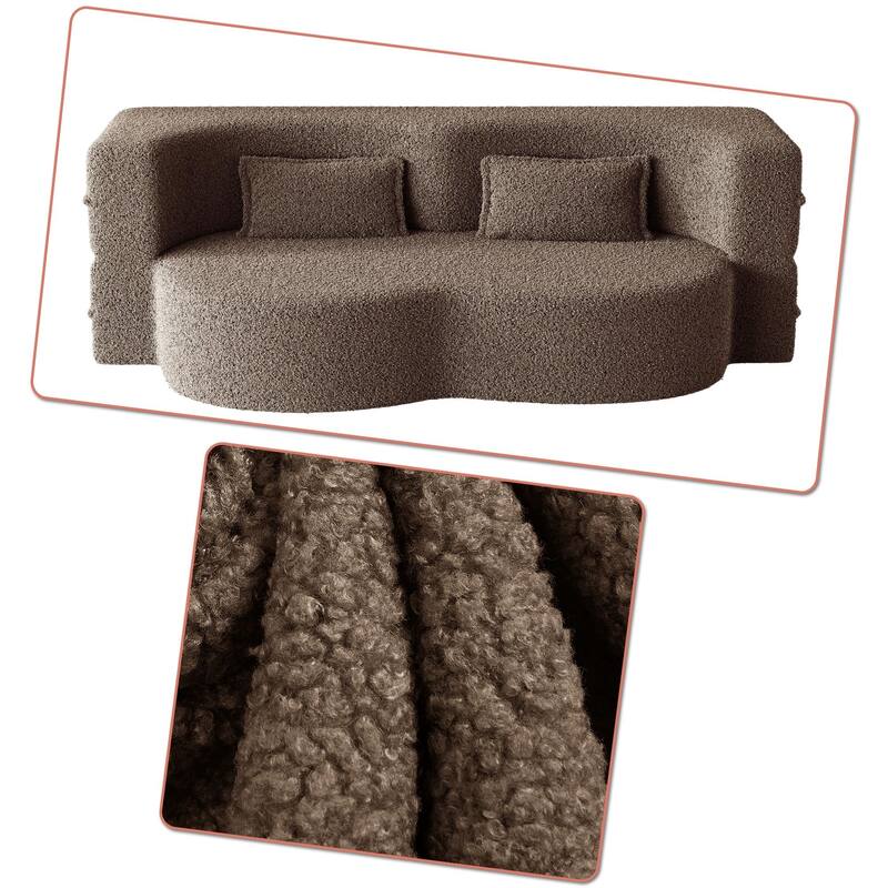 Modern Minimalist Compressed Upholstered Convertible Two-Seater Sofa Bed with 2 Pillows