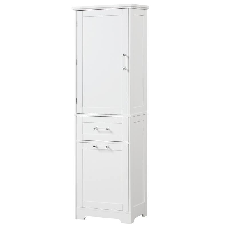 Modern Bathroom Storage Cabinet with Drawers and Adjustable Shelf, Freestanding Floor Cabinet with Acrylic Handles