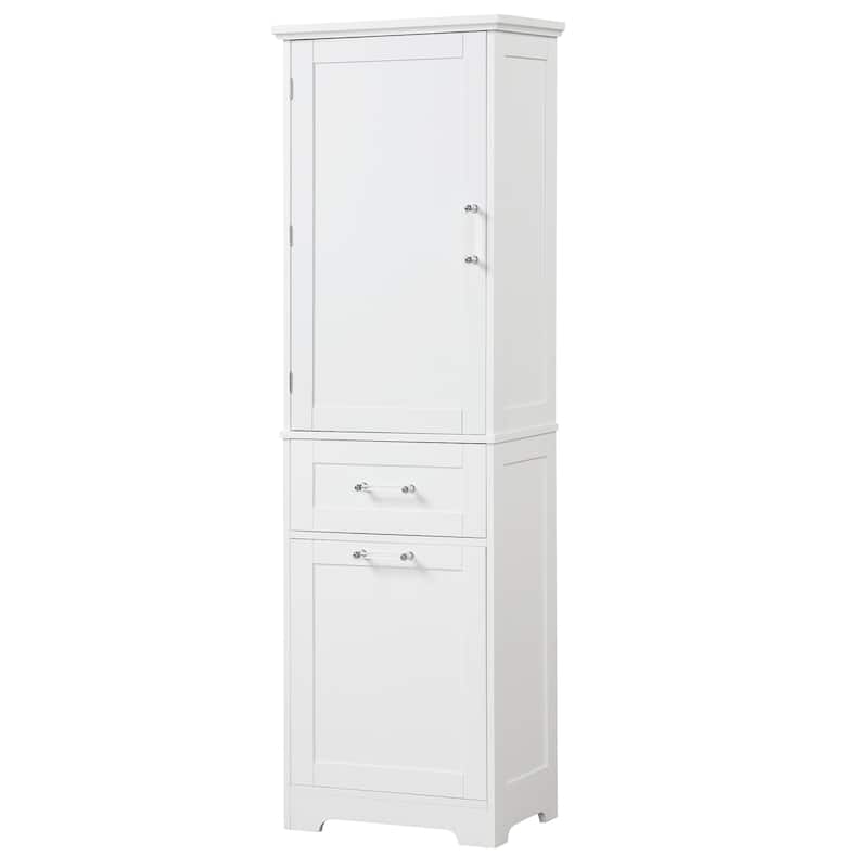 Roomfitters Tall Freestanding Bathroom Cabinet with 2 Drawers of Varying Sizes and Adjustable Shelf Painted MDF