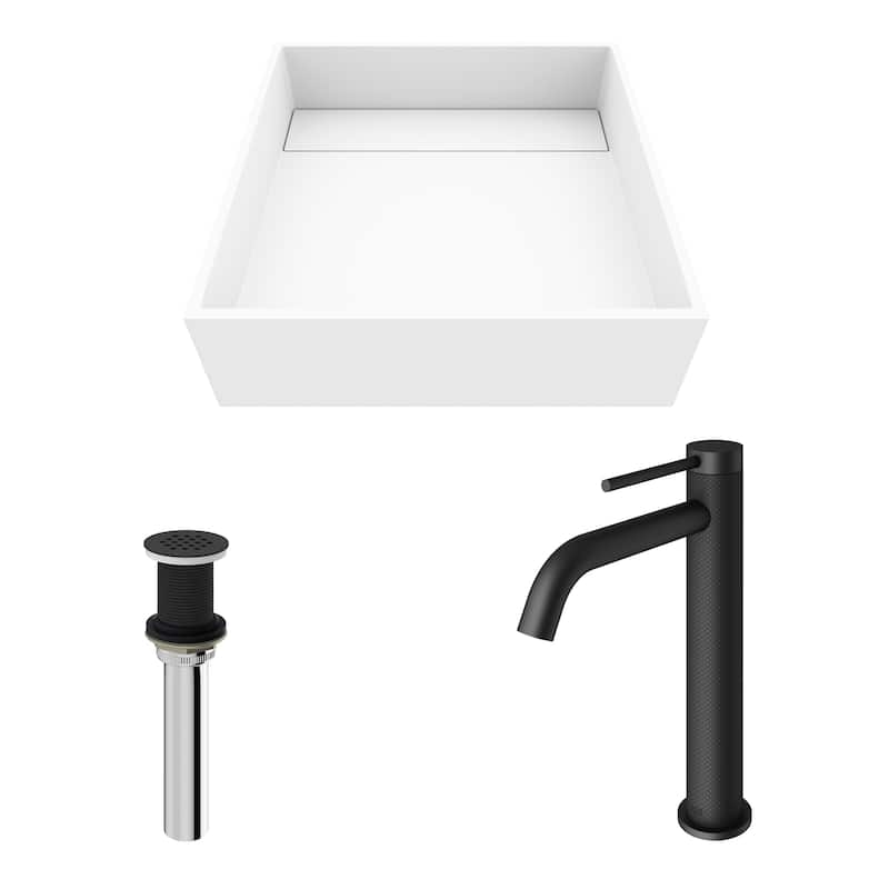 VIGO Montauk 15"L x 15"W MatteStone Vessel Sink and Lexington 10"H Faucet Set