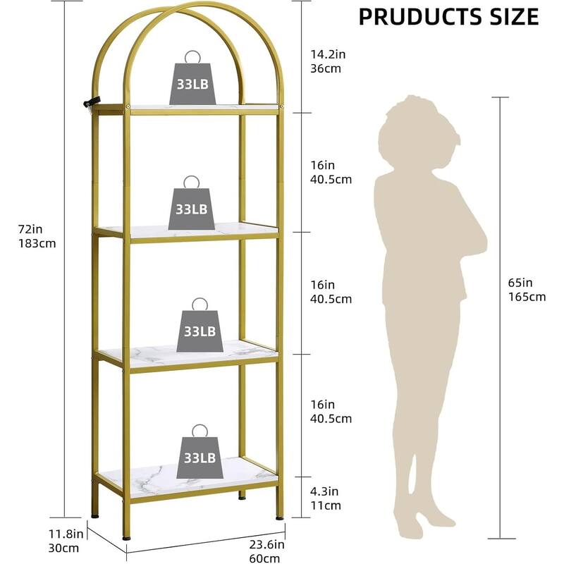 4-Tier Modern Storage Arched Display Rack, Bookshelf for Bedroom, Living Room - N/A