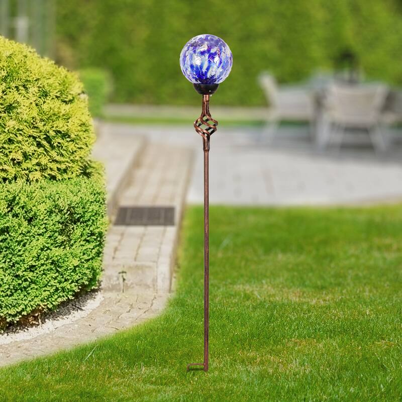 Exhart Solar Pearlized Honeycomb Glass Ball Garden Stake with Metal Finial, 4 by 31 Inches