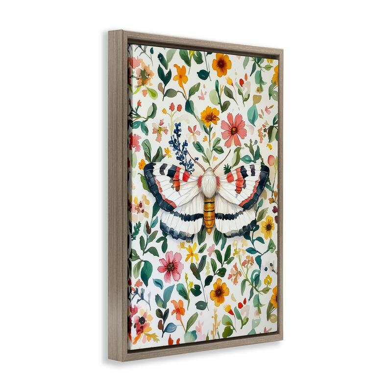 Stupell Butterfly & Bright Flowers Framed Floater Canvas Wall Art Design By The Dutch Lady