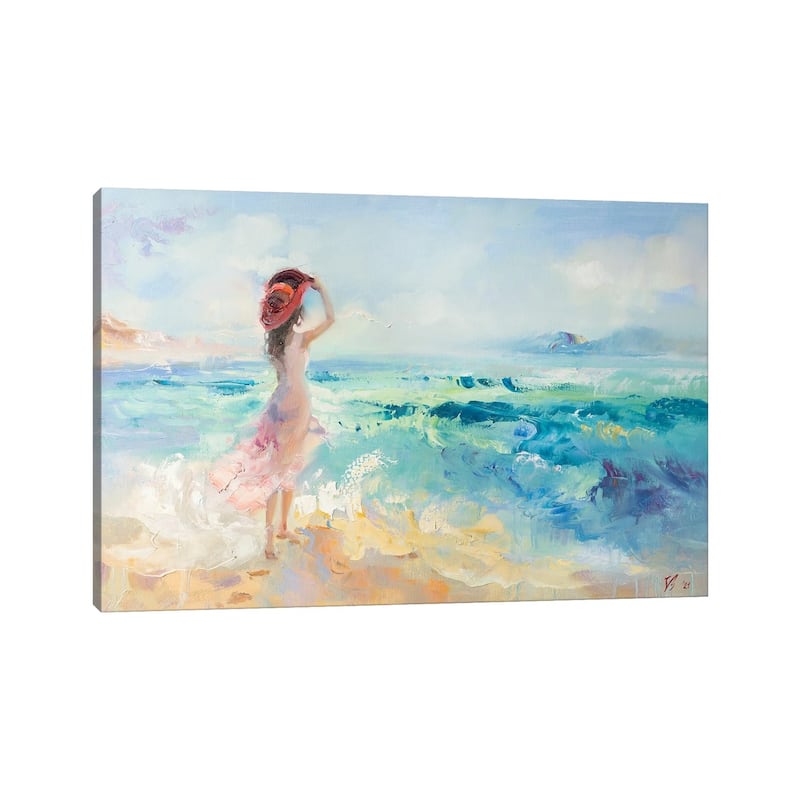 iCanvas "Girl In Red Hat On The Beach" by Katharina Valeeva Canvas Print
