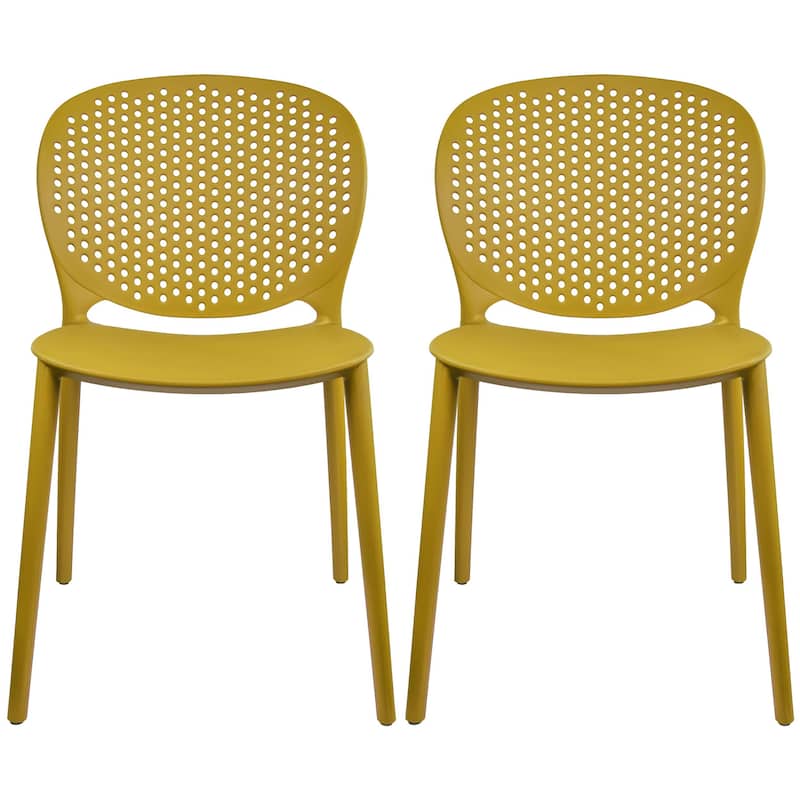 Armless Stacking Molded Matte Dining Side Chairs Patio Indoor Outdoor Kitchen Bedroom Set of 2 - Ginger Yellow