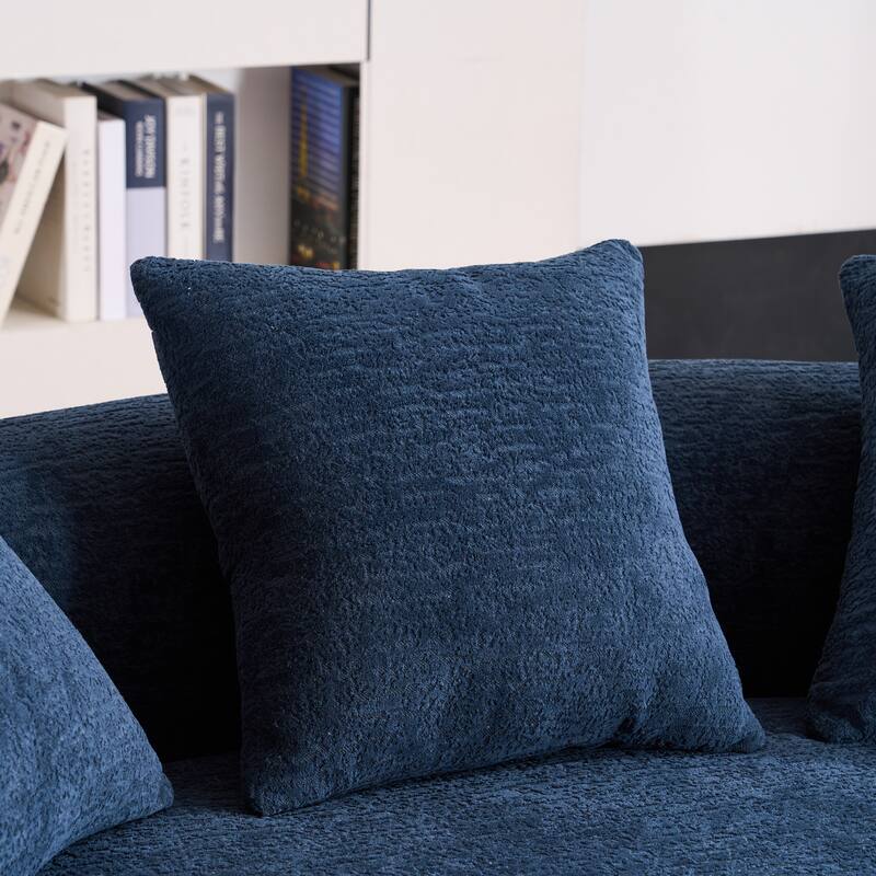 Chenille Deep Seat Loveseat Sofa, Full Compression Sponge Curved Loveseat Sofa, Cloud Floor Couch with 3 Pillows