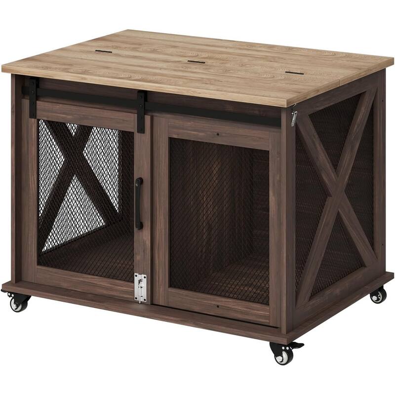 Furniture Dog Crate Table with Flip Top, Sliding Door, Divider