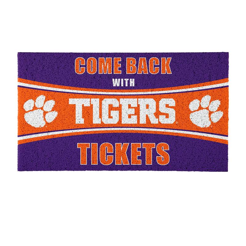 Clemson University 28 in. x 16 in. PVC "Come Back With Tickets" Trapper Door Mat