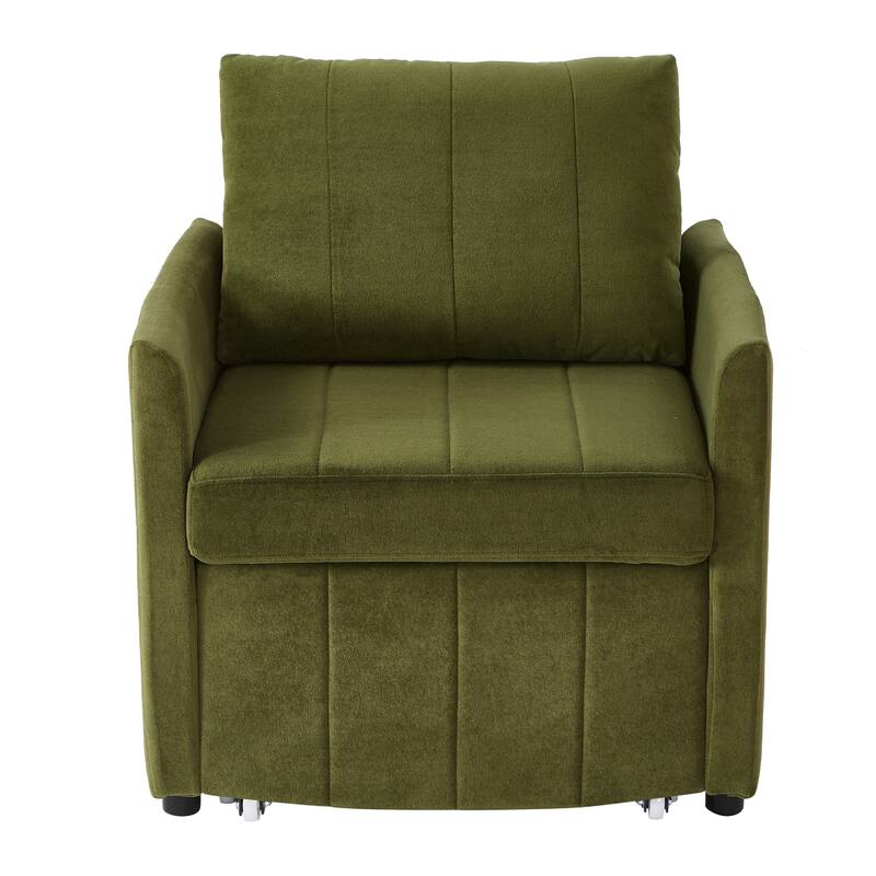 Chenille Convertible Sleeper Sofa Chair with 5-Position Backrest, Storage Basket and 440lb Capacity