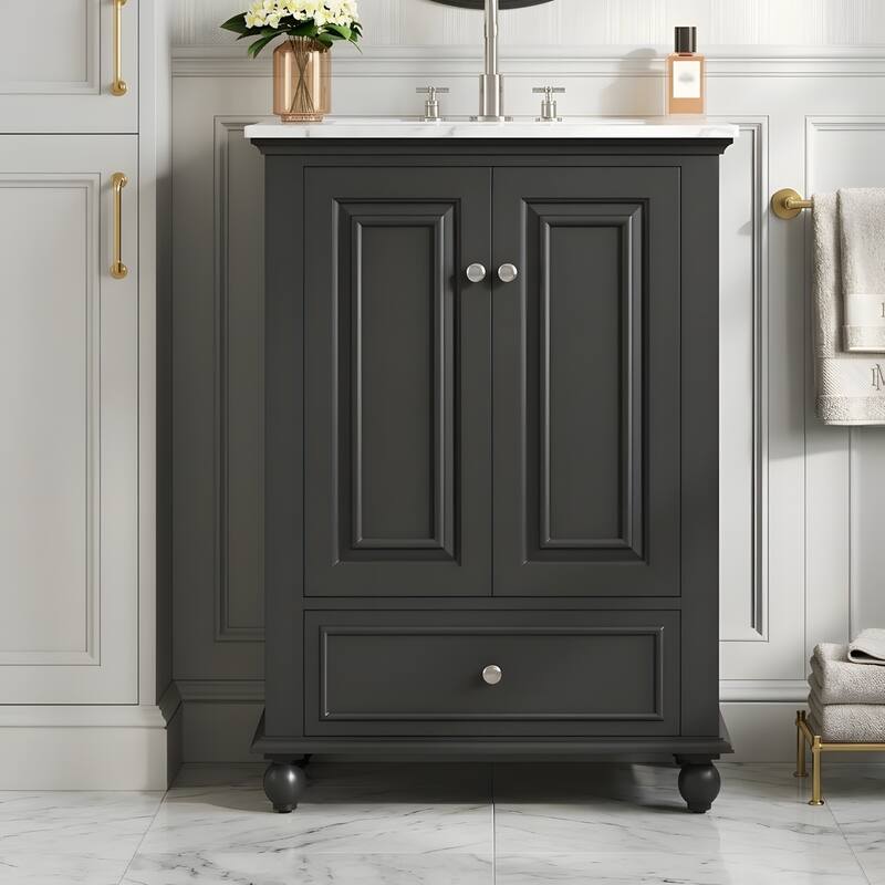 Bathroom Vanity with Ceramic Sink, Bathroom Storage Cabinet with Soft Closing Doors