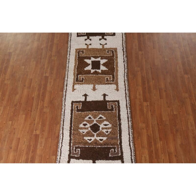 Plush Beige Turkish Anatolian Runner Rug Handmade Wool Carpet - 3'3"x 12'2"