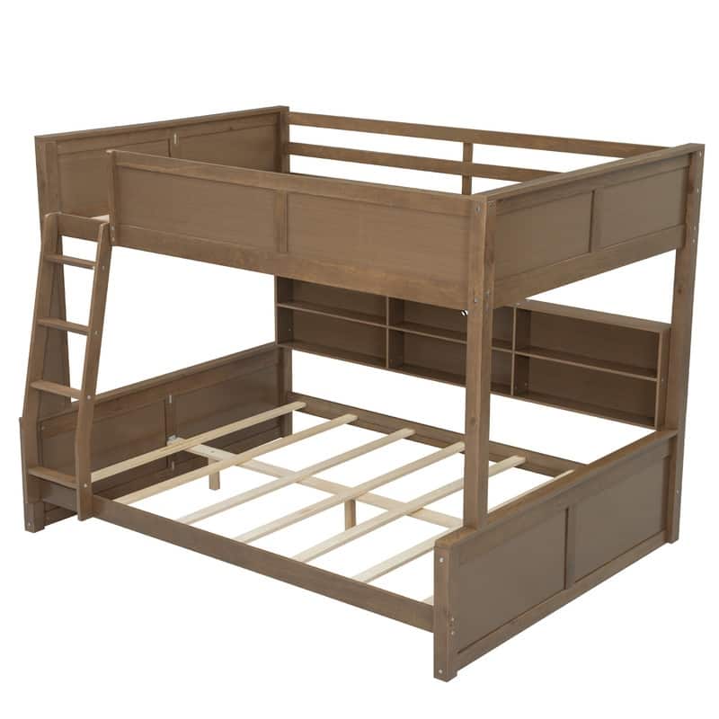 Full XL over Queen Bunk Bed with Storage Cabinets and USB Ports