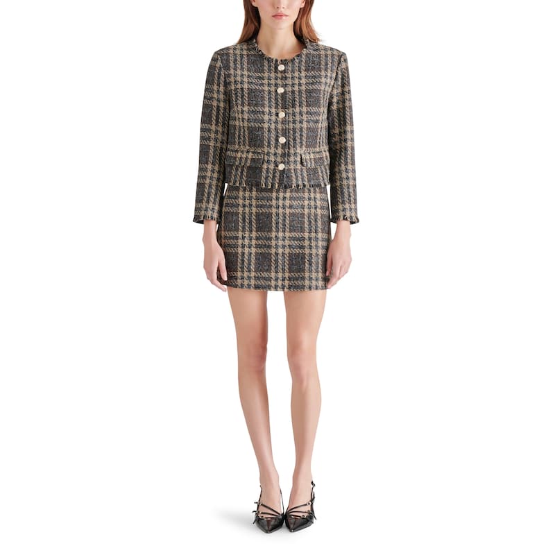 Steve Madden Cropped Tweed Jacket - Brown - M
