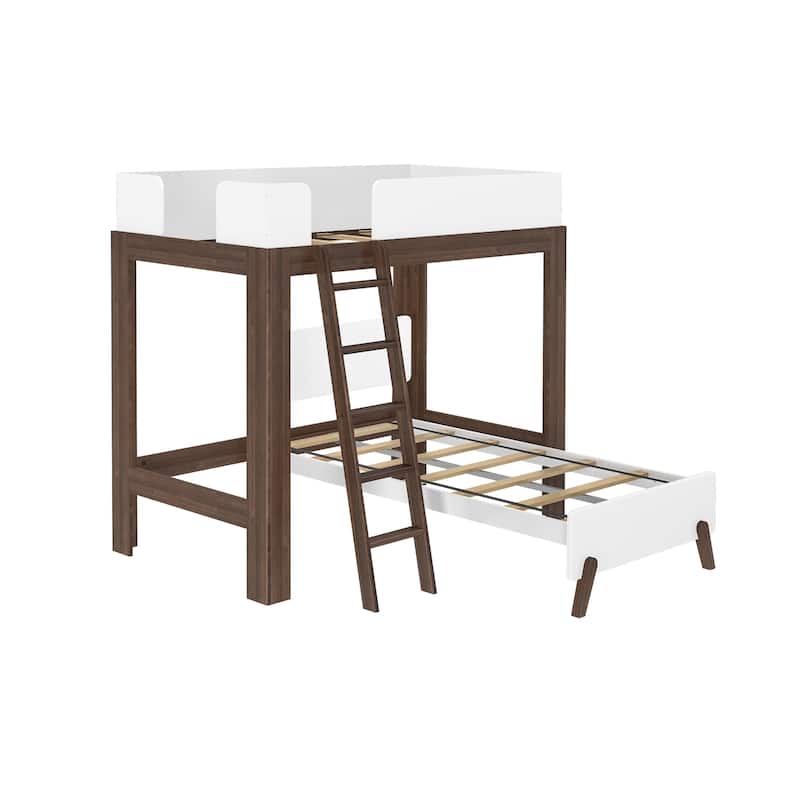 Max and Lily Mid-Century Modern L-Shaped Twin over Twin Bunk Bed