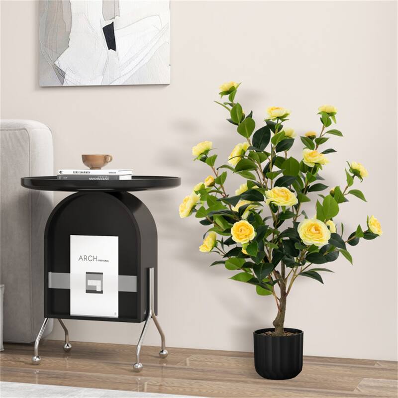 Set of 2 Artificial Camellia Trees 36 Inch Lifelike Indoor Decorative Plants with Cement Pots - 5" x 36"
