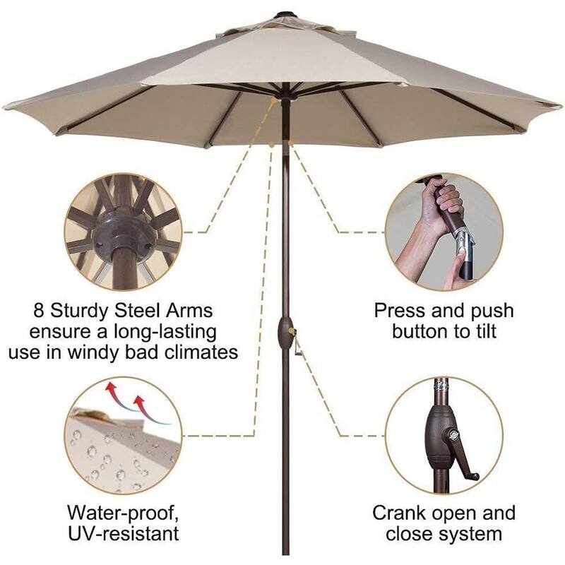 Patio 9FT Enhanced Aluminum Patio Umbrella, UV Protected outdoor Umbrella with Auto Crank and Push Button Tilt