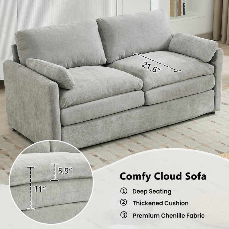 Chenille Fabric Upholstered Loveseat Sofa, Deep Seat Couch Settee with Pillow, 2 Seater Sofa with Plush Cushion