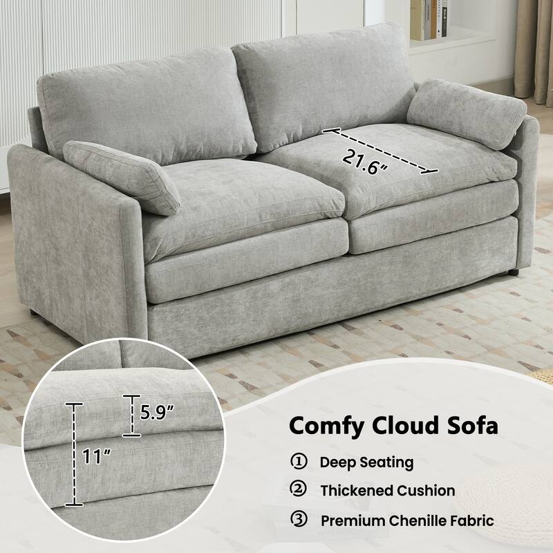 Chenille Loveseat Sofa, Upholstered Tufted Couch with Pillows and Cushion 2 Seater Deep Seat Sofa for Living Room