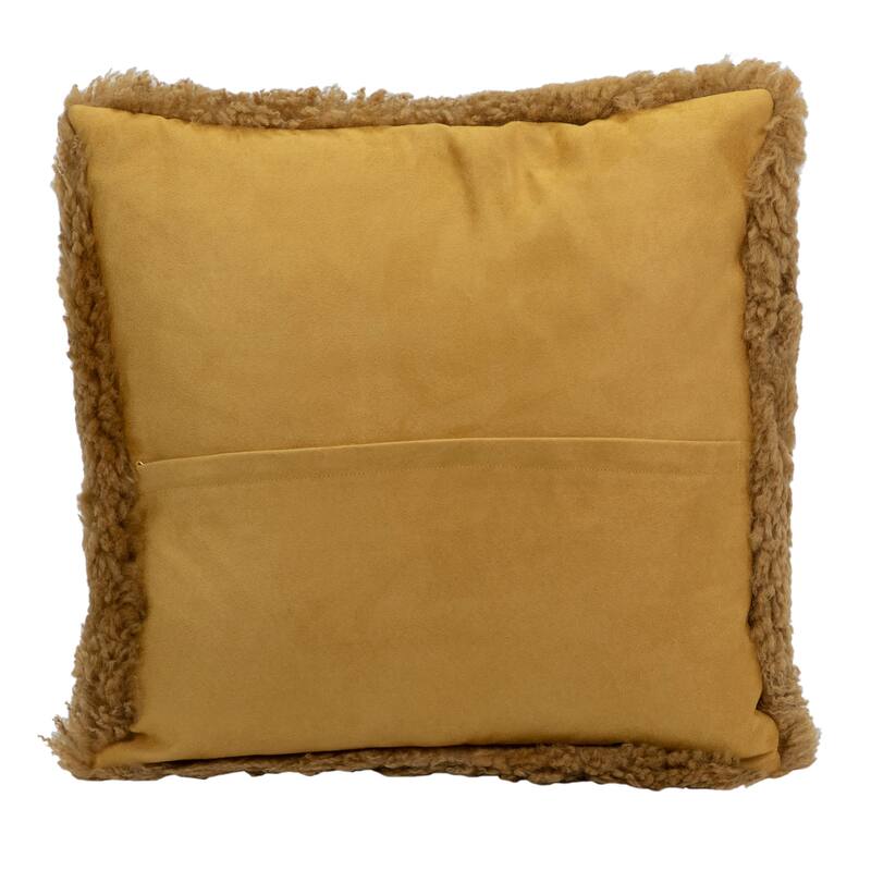 Chaz Long Hair New Zealand Wool Plush Square 20x20 Throw Pillow, Mustard