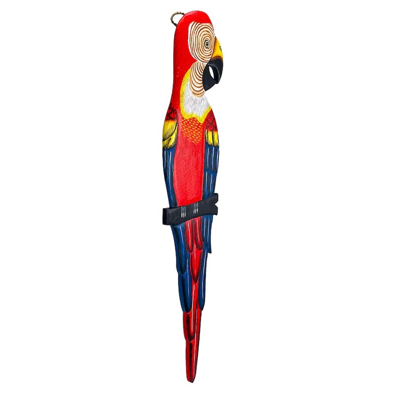 Wood Parrot Wall Decor 38" Hand-Carved Macaw Sculpture Tropical Bird