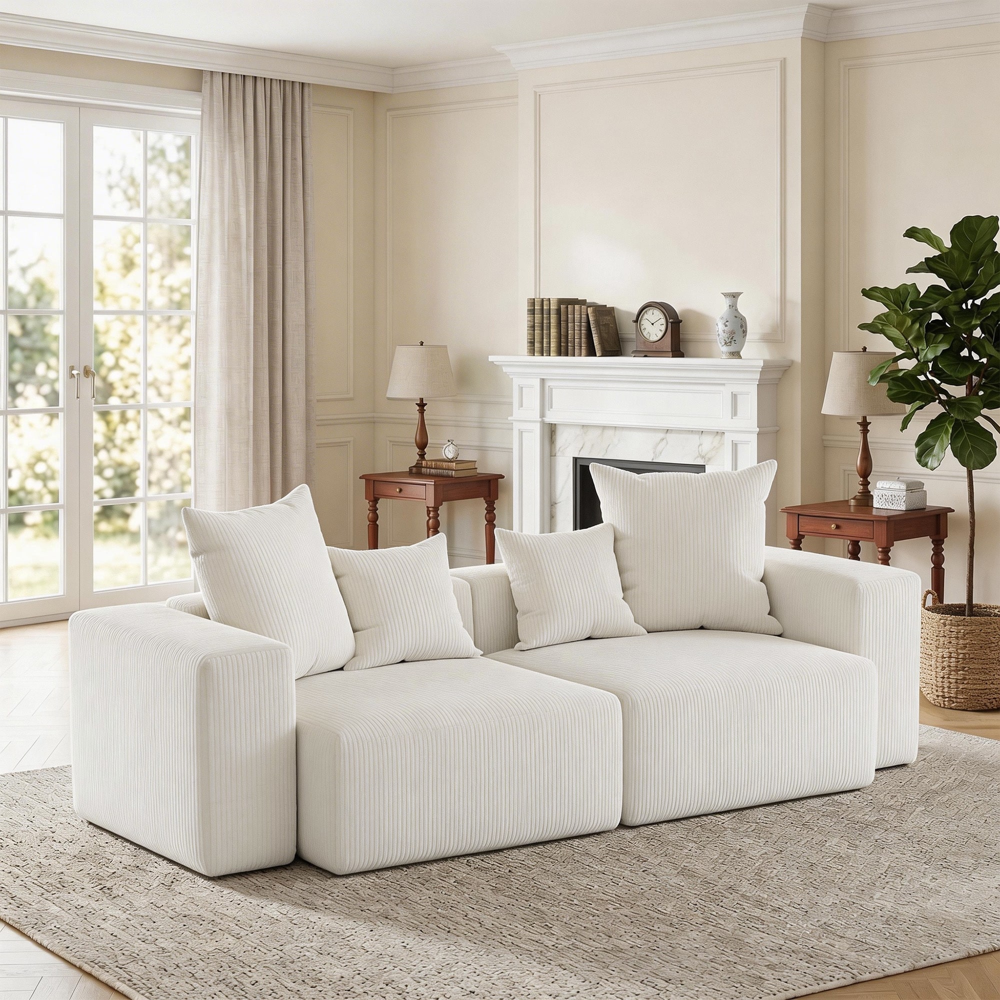 Oversized Corduroy Upholstery Modular Sofa No Assembly