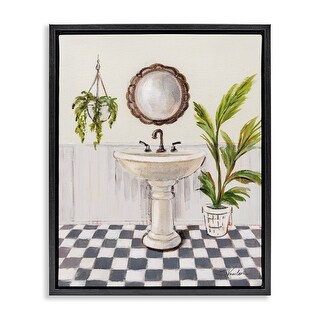 Stupell Crisp Bathroom with Plants Framed Floater Canvas Wall Art ...