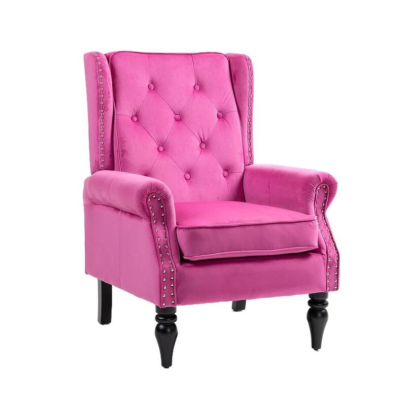 Transitional Wingback Accent Chair Armchair with Sturdy Wood Legs