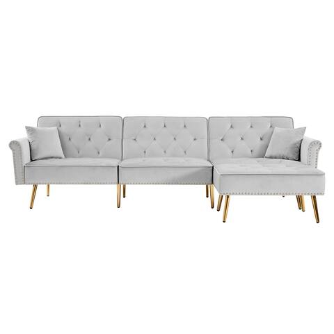 Amelia Modern Velvet Upholstered L-Shaped Sofa Bed Couch - 110.20"L x 57.90"W x 32.30"h