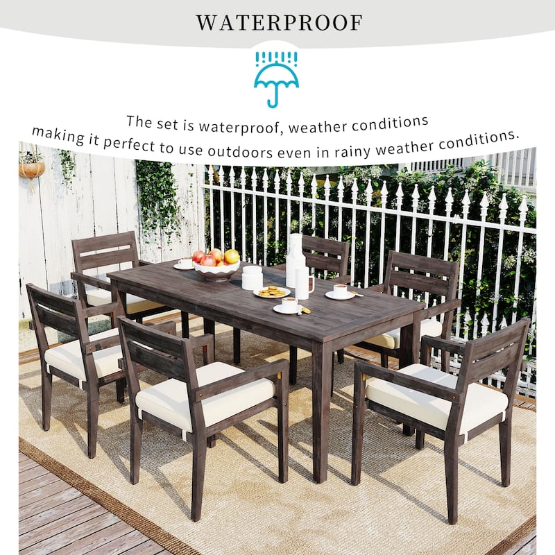 Acacia Wood Outdoor Table and Chairs Set for Patio (Set of 7)