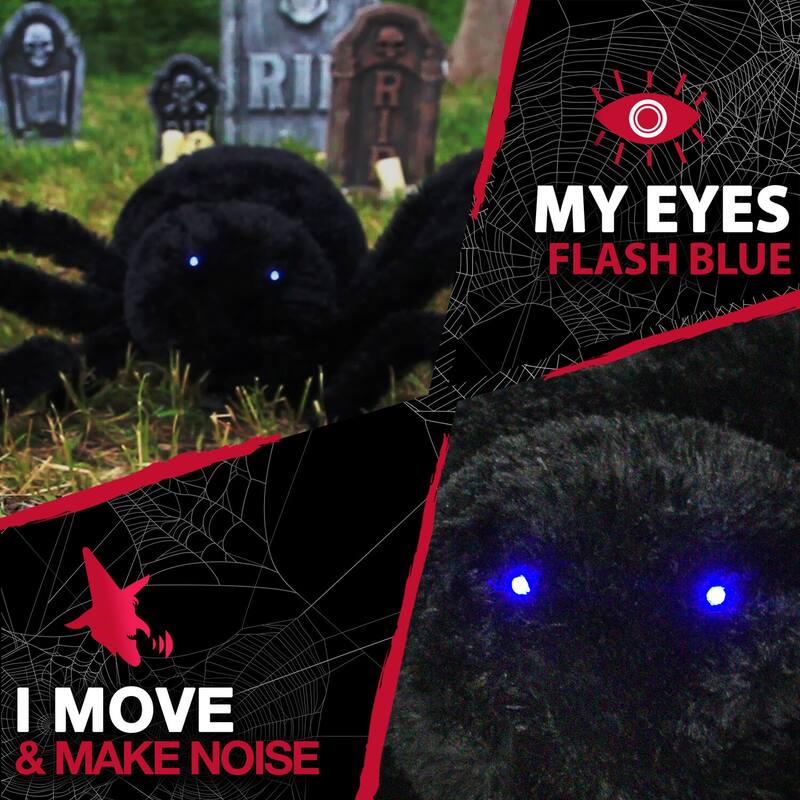 Haunted Hill Farm 36 In. Aimatronic Crawler Spider, Indoor/Outdoor Halloween Decoration, Flashing Blue Eyes, Battery-Operated