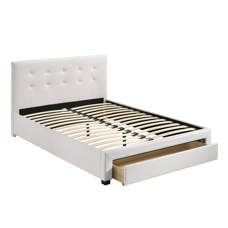 Queen Size Faux Leather Storage Bed with Tufted Headboard and Footboard Drawers