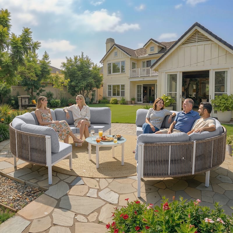 Outdoor Half Moon Curved Sofa Rattan Sectional Sofa Patio Outdoor Conversation Sets