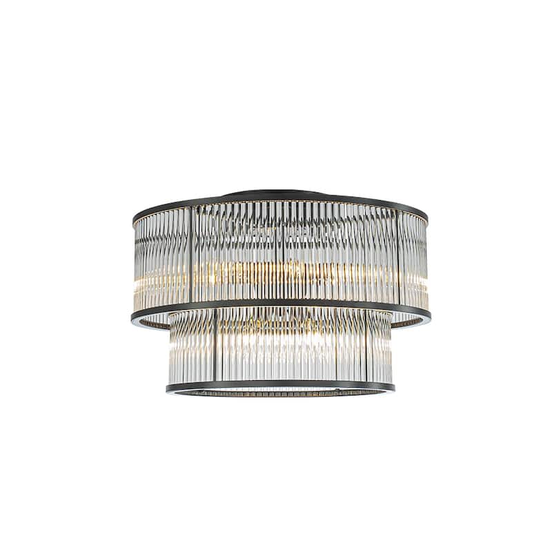 Modern Glam Black / Antique Bronze 4/10-Light Glass Drum Flush Mount Contemporary Ceiling Light For Living Room Entryway