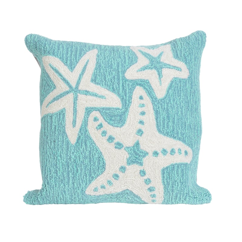 Liora Manne Frontporch Starfish Indoor/Outdoor Pillow Aqua 18" Square