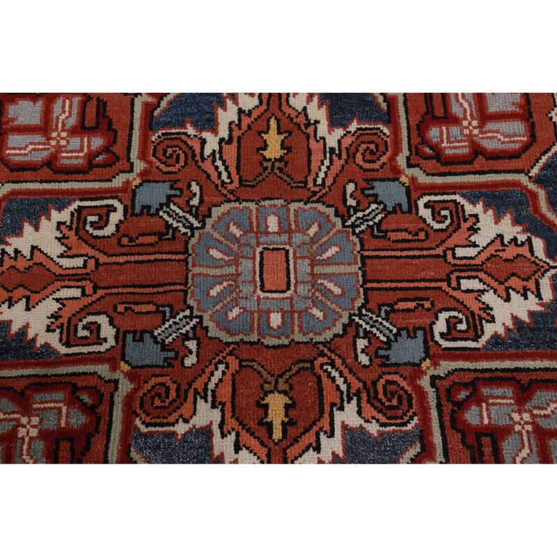 Hand Knotted Oriental 100% Wool Carpet Traditional Medallion Oranges & Rust Heriz (serapi) Area Rug - 13' 9'' X 9' 11''